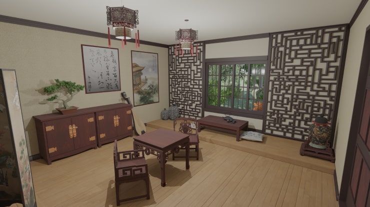 Interior of the traditional Chinese room re-created in Live Home 3D for Mac.