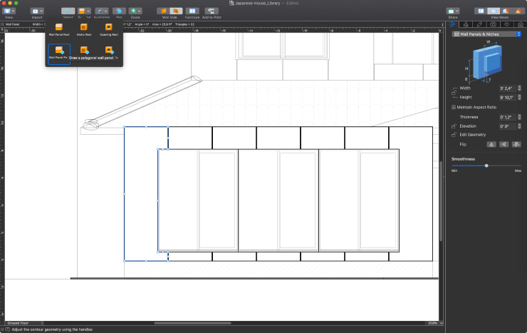 A screenshot showcasing how to add panels to a house in Live Home 3D for Mac.