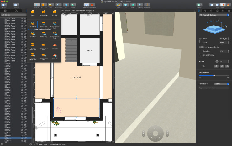 A screenshot showcasing how to create genkan in Live Home 3D for Mac.
