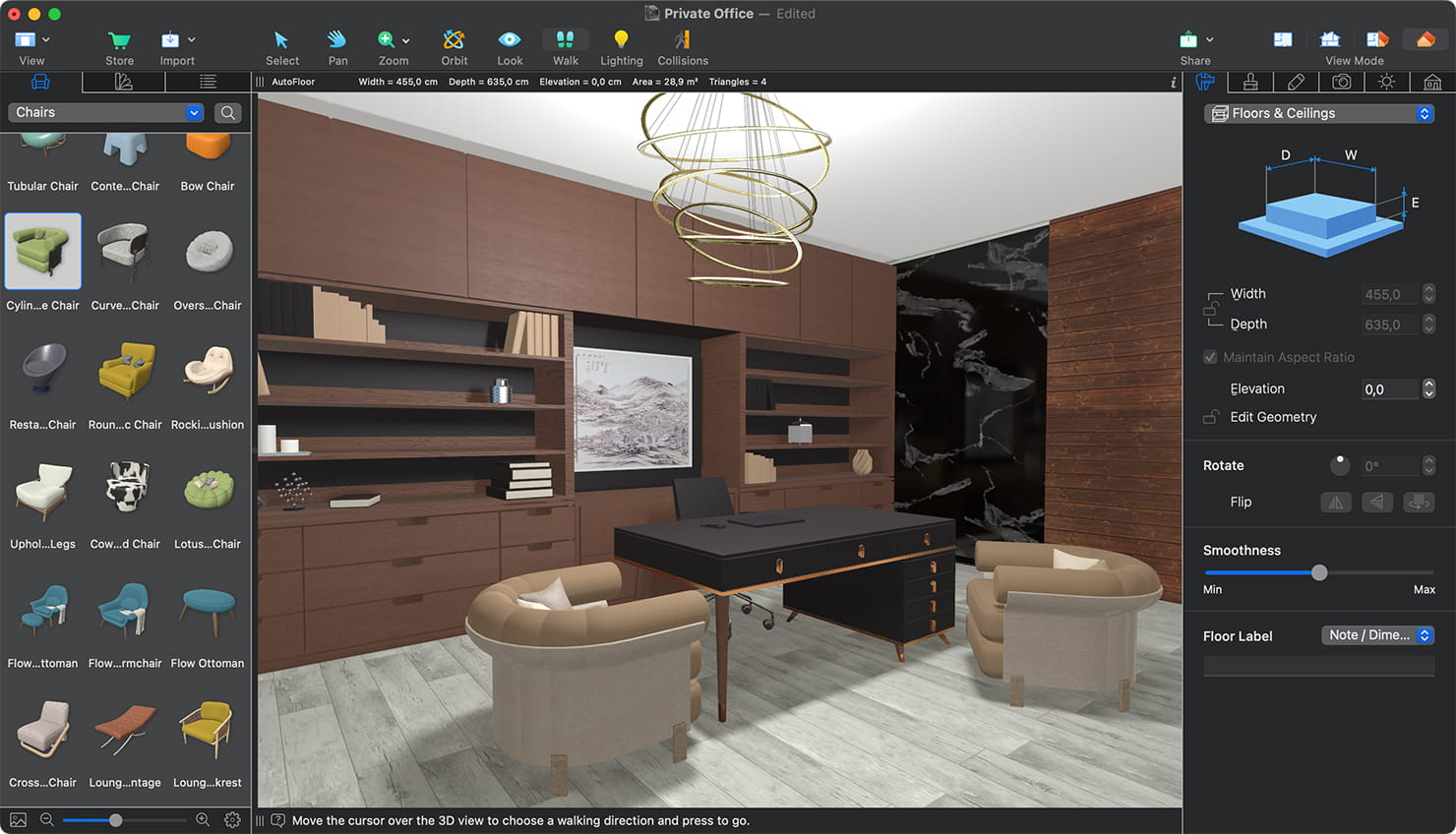 Private office designed in Live Home 3D.