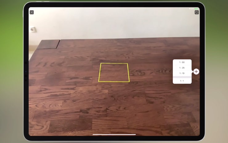 Choosing scale in the AR view of Live Home 3D for iPad