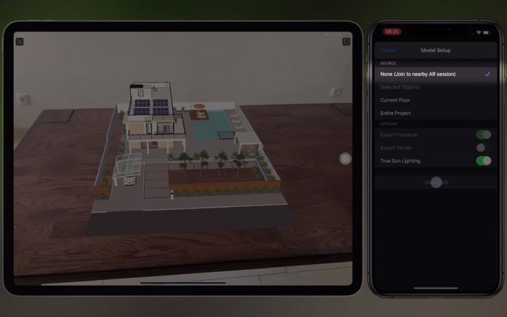 Illustrating the process of joining the nearby AR session on iPhone and iPad in Live Home 3D