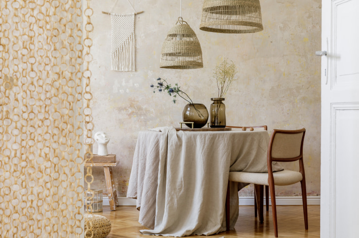 A tablecloth made of natural fabrics.