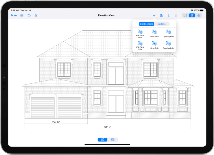 Elevation view in Live Home 3D for iPad