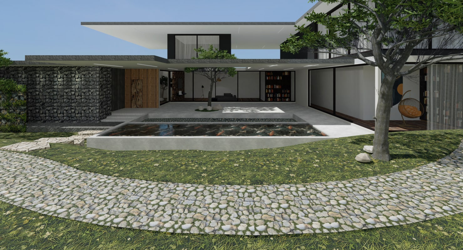 A contemporary house with a chic backyard, designed using the Live Home 3D home design app.