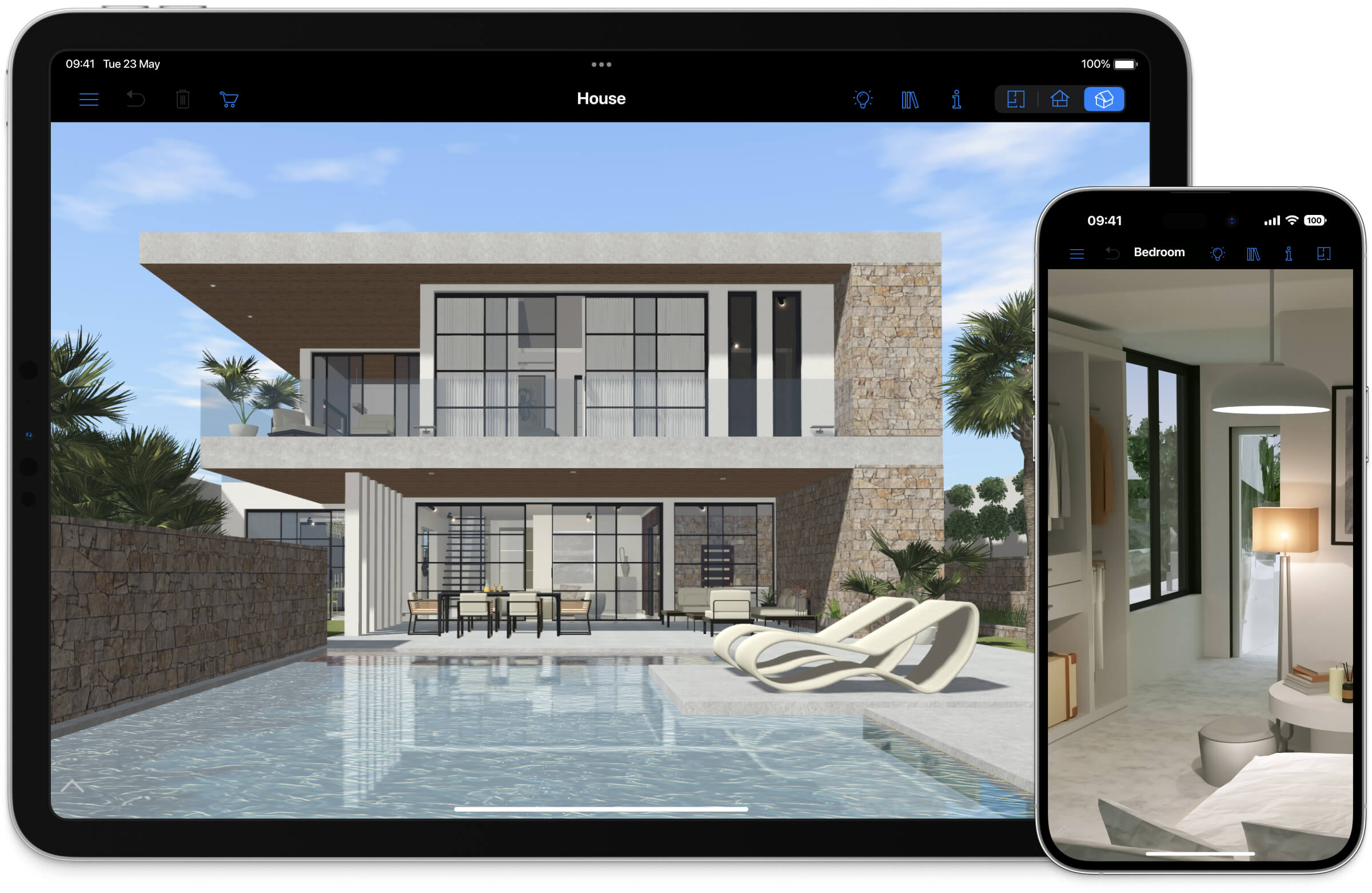 House exterior and interior designed and opened in Live Home 3D for iPad and iPhone.