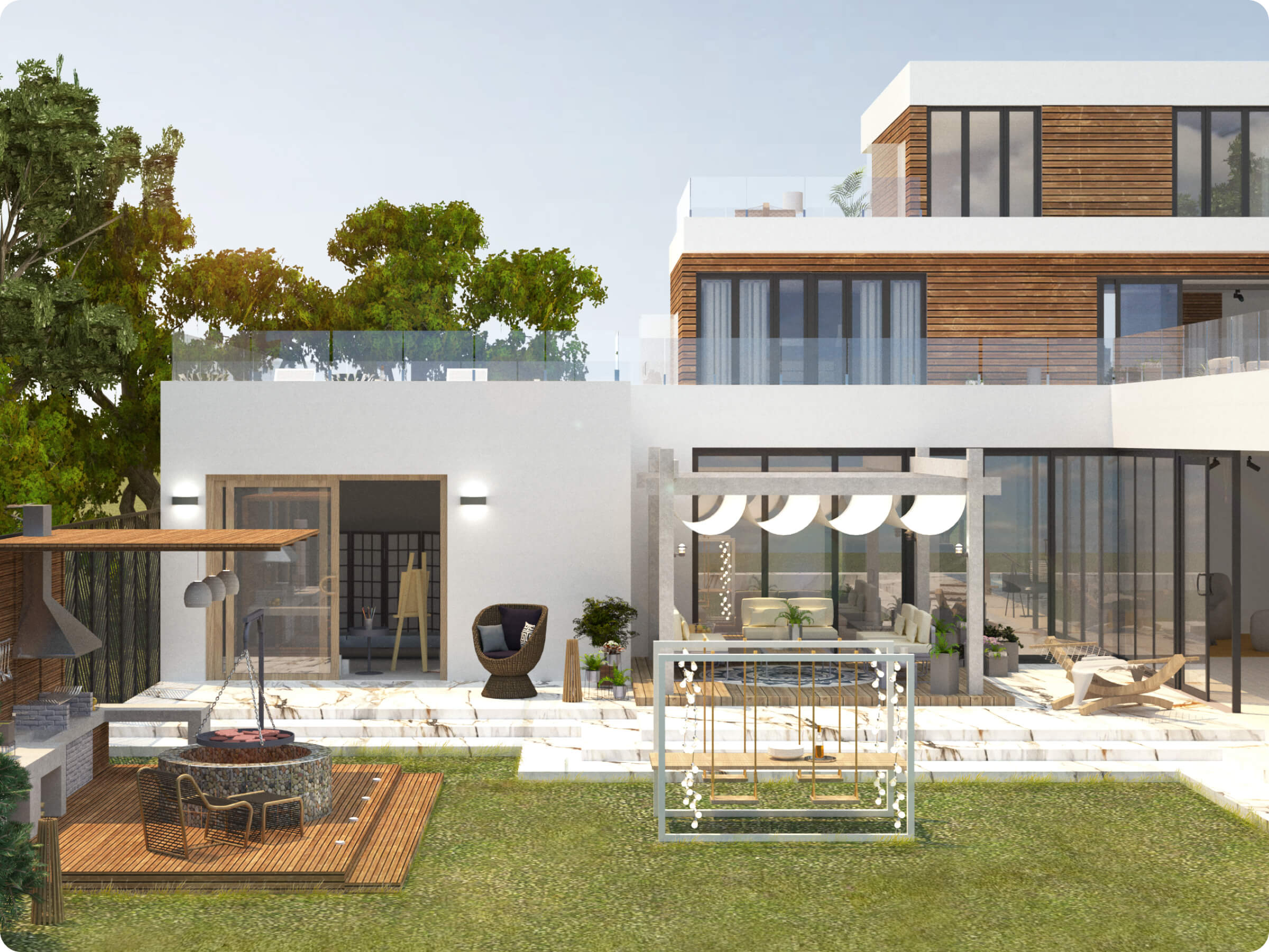 A modern house designed in Live Home 3D.