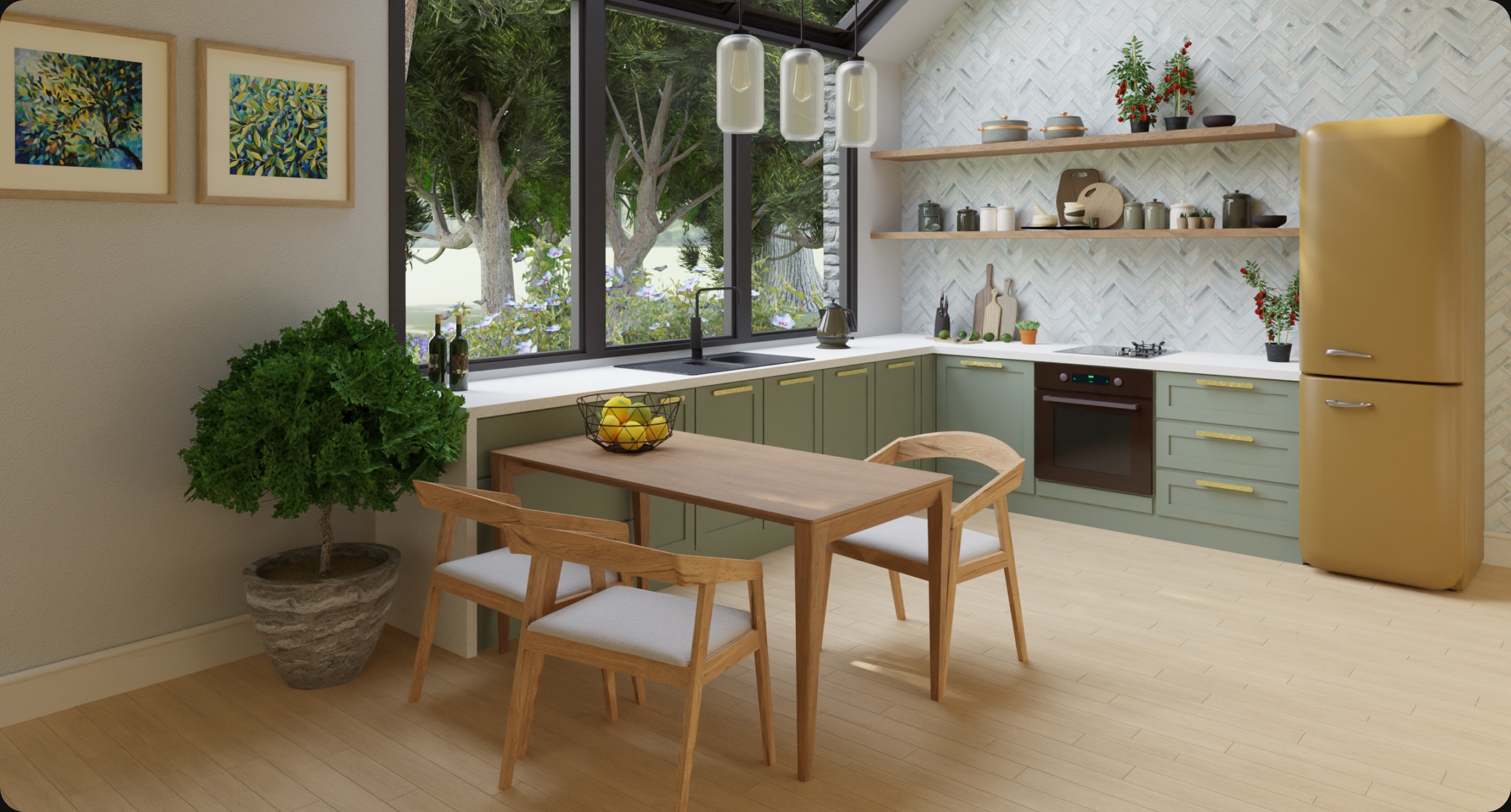 A rendering of a kitchen created in Live Home 3D.