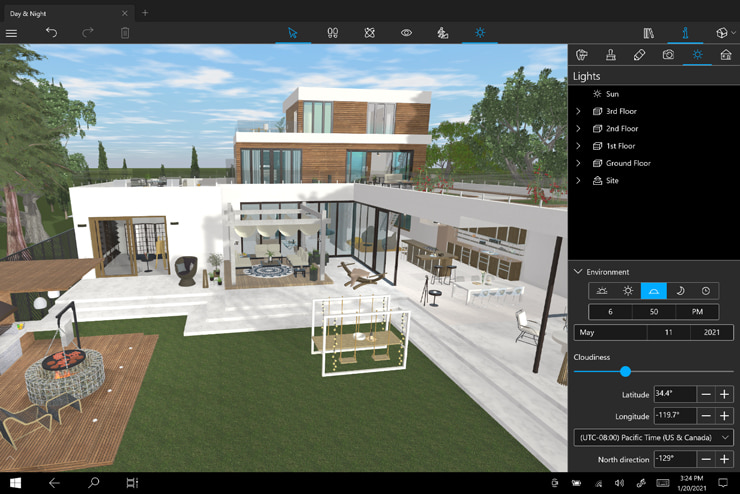 A screenshot showcasing backyard design project opened in Live Home 3D for iPad