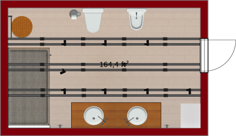 A 2D floor plan of a loft bathroom.