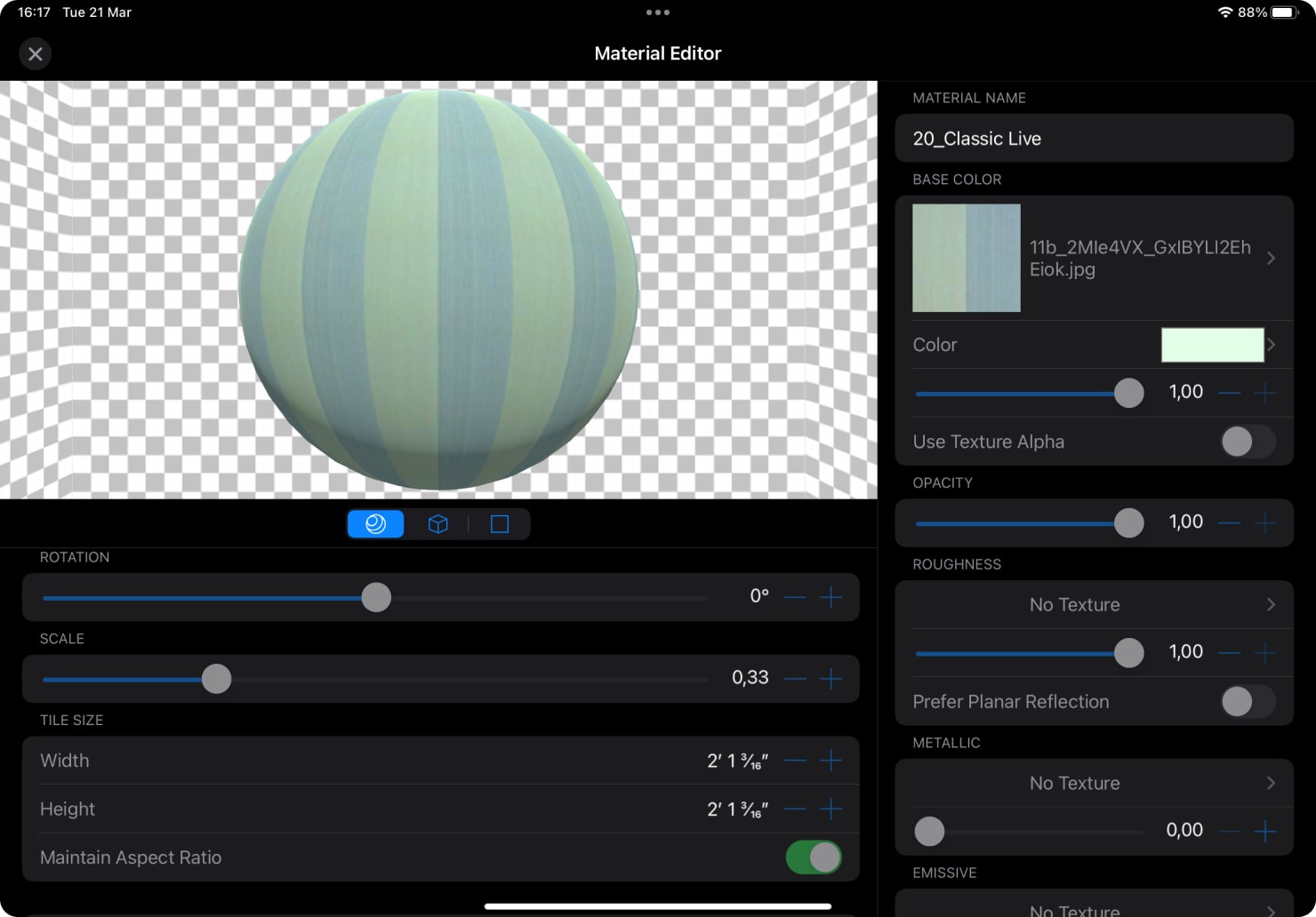 Advanced Material Editor functionality available in the Live Home 3D app for iPhone and iPad with unlocked Pro features.