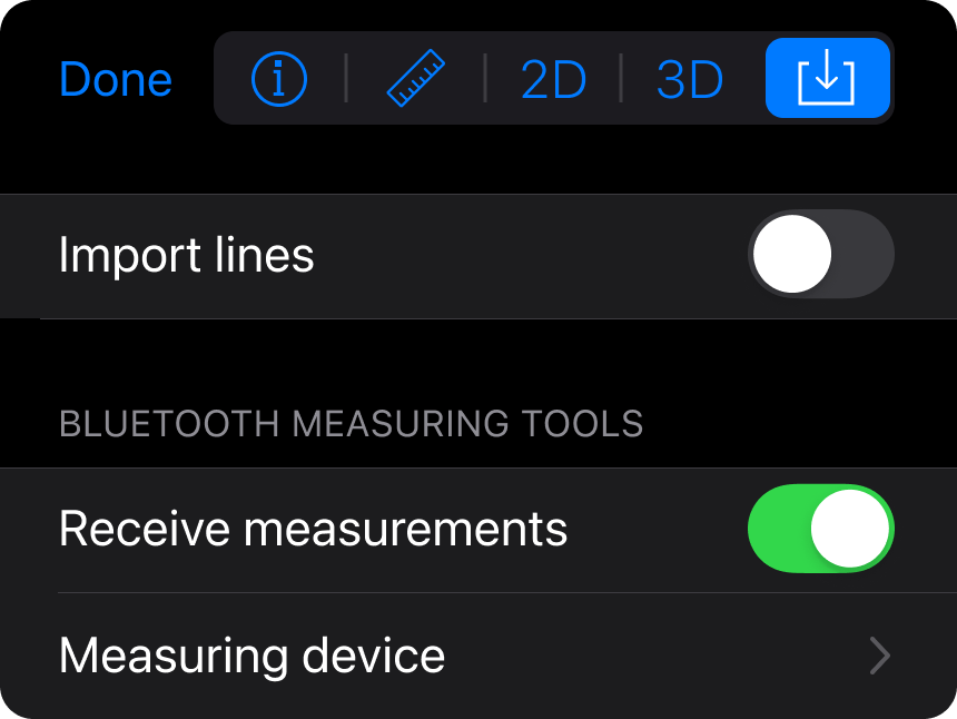 Receive measurements option turned on in the Program Settings of the Live Home 3D app for iPhone and iPad.