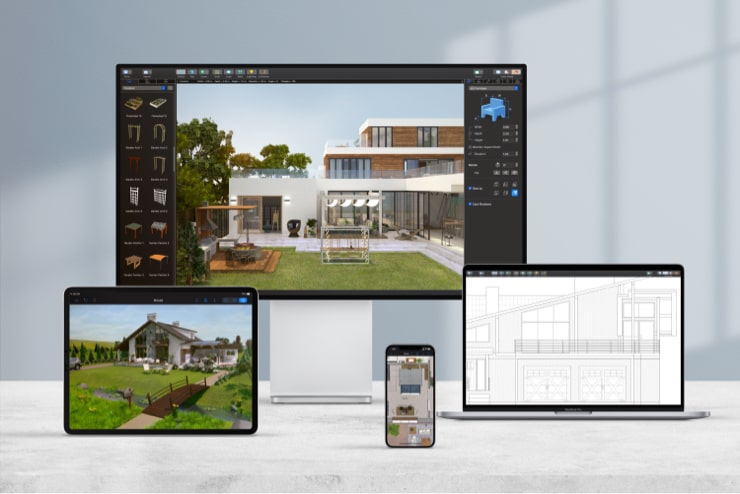 Live Home 3D garden design software opened on Windows, Mac, iPhone and iPad devices
