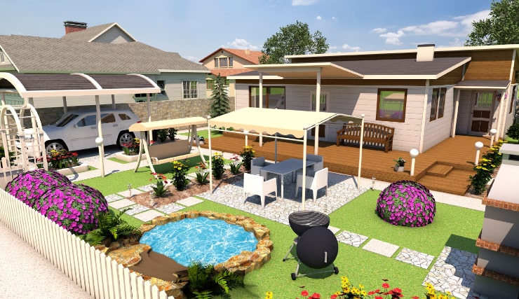 A house with a garden designed in Live Home 3D