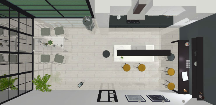 A top view of a kitchen designed in Live Home 3D