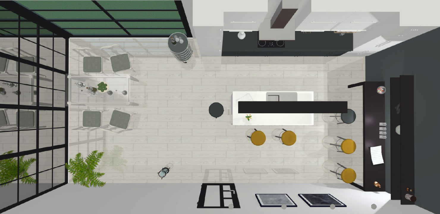 A top view of a kitchen designed in Live Home 3D.