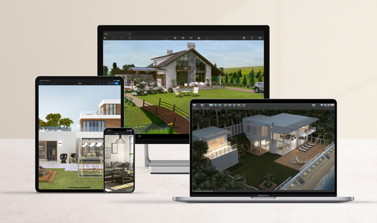 Live Home 3D landscape software opened on the Windows, Mac, iPhone and iPad devices
