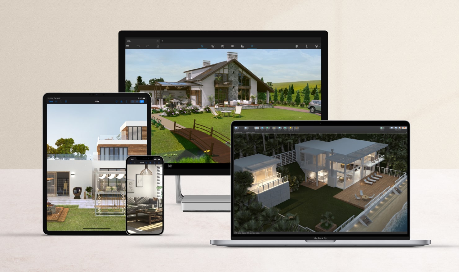 Live Home 3D landscape software opened on the Windows, Mac, iPhone and iPad devices.