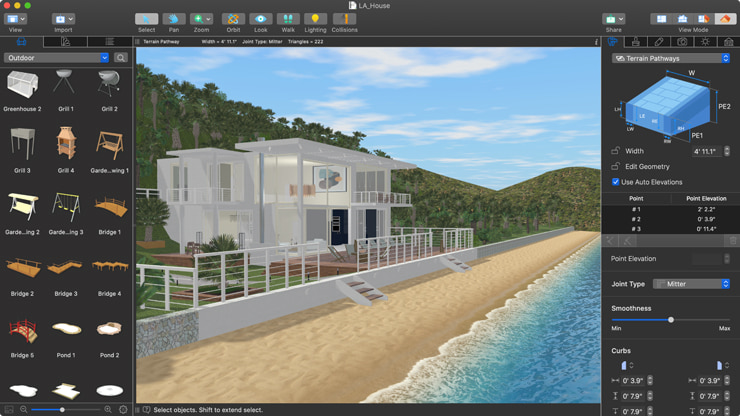 A seaside house with landscape designed in Live Home 3D