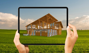 iPad with a house displayed with the help of AR (Augmented Reality) technology