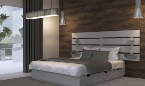 Gray bedroom designed and rendered in Live Home 3D.
