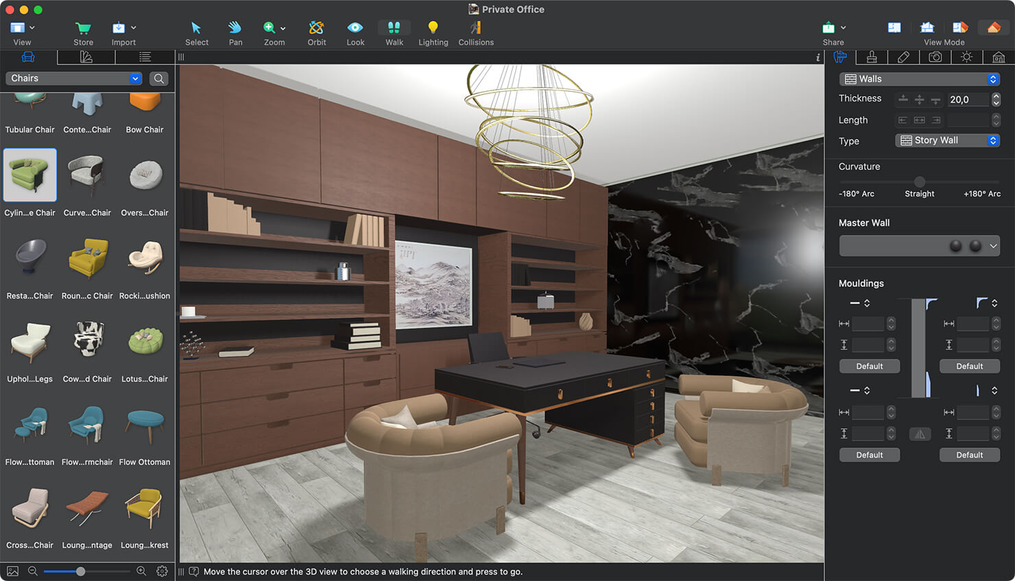 Private office designed in Live Home 3D.