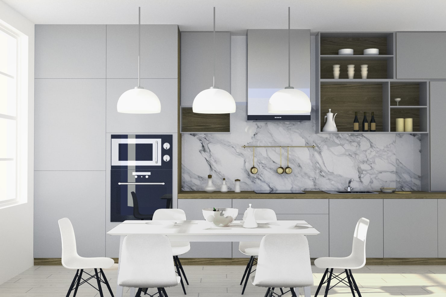 Scandinavian style kitchen designed in Live Home 3D.