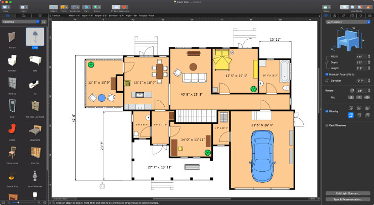 A 2D floor plan made in Live Home 3D for Mac
