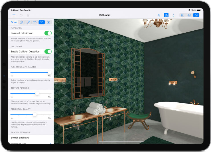 A bathroom design made in Live Home 3D for iPad