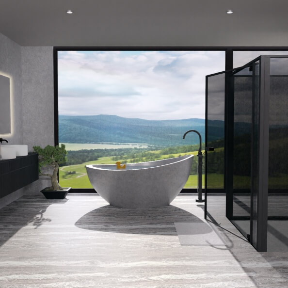 A modern bathroom with stunning view designed in Live Home 3D.