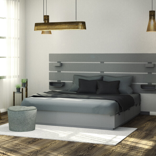 A bedroom in gray colors created in Live Home 3D.