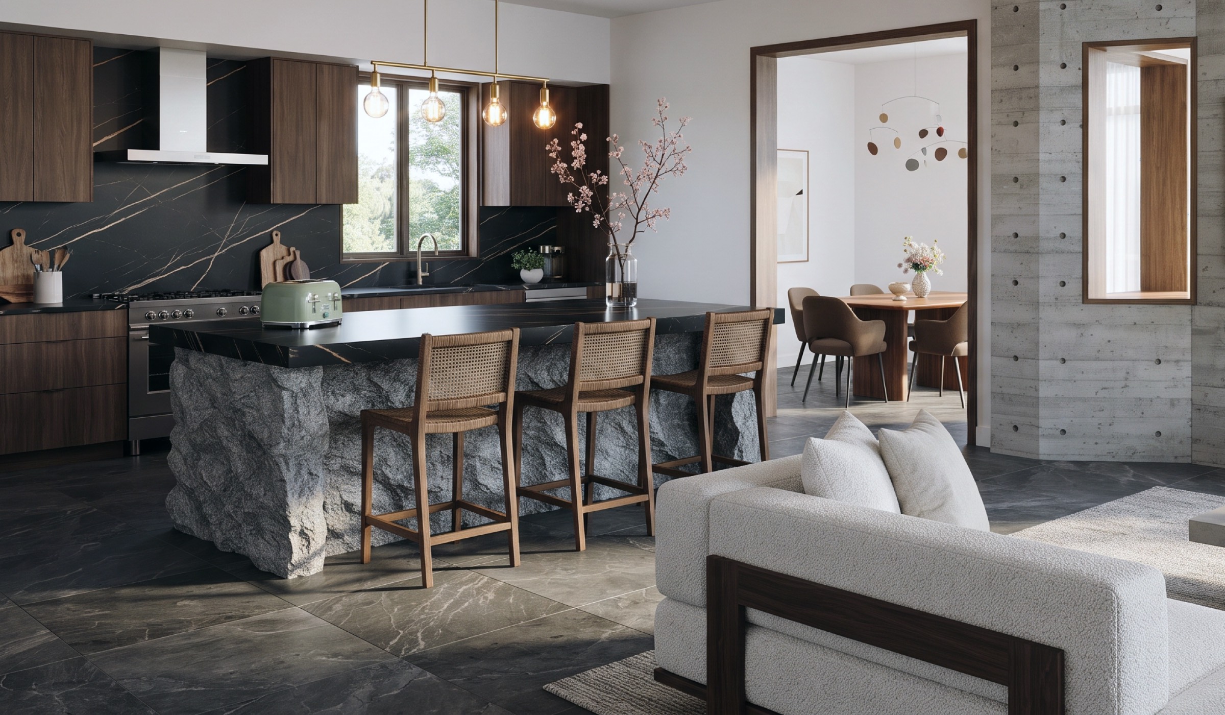 AI render of a studio apartment created in the Live Home 3D AI home design app.