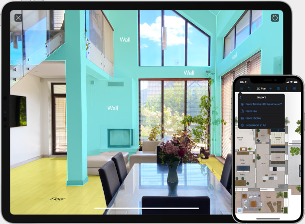 Scan of a room or house in Live Home 3D for iPhone and iPad using the scanner based on LiDAR technology