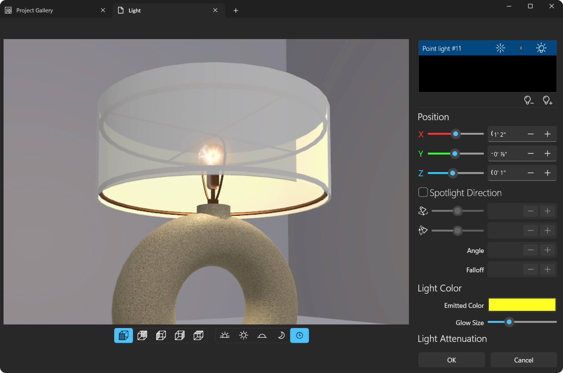 Light editor of Live Home 3D Pro for Windows.