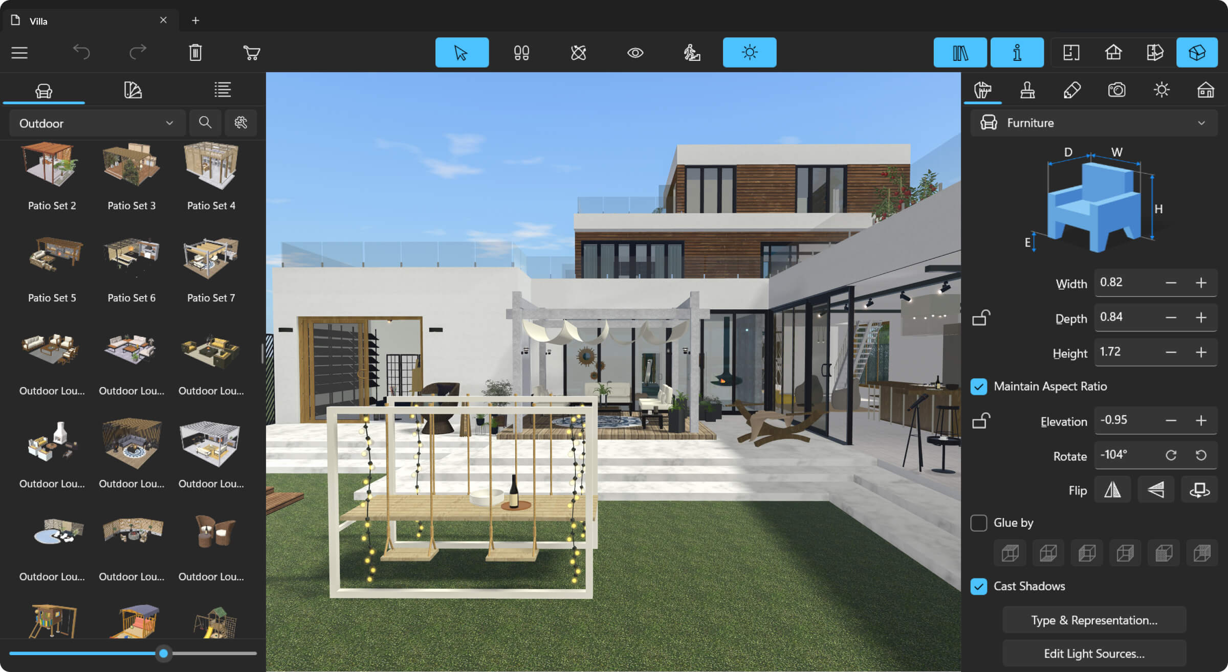 A house project with an outdoor terrace made in Live Home 3D for Windows.