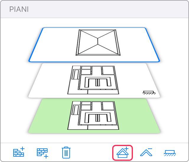 The Stories section of the Inspector with a tool to add roofs indicated