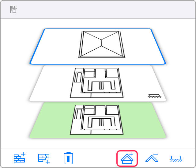 The Stories section of the Inspector with a tool to add roofs indicated