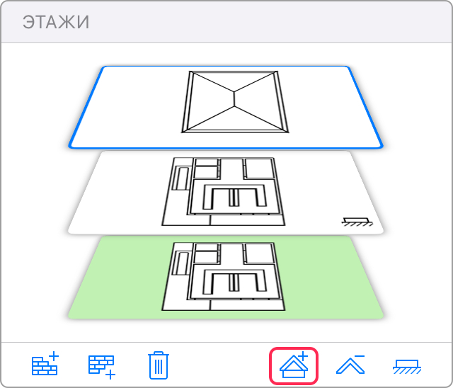 The Stories section of the Inspector with a tool to add roofs indicated