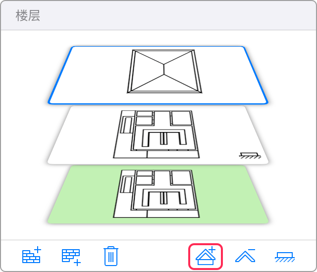 The Stories section of the Inspector with a tool to add roofs indicated
