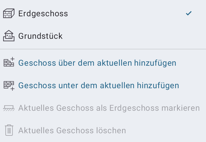 Popup-Menü mit Befehlen, die sich auf Geschosse beziehen.