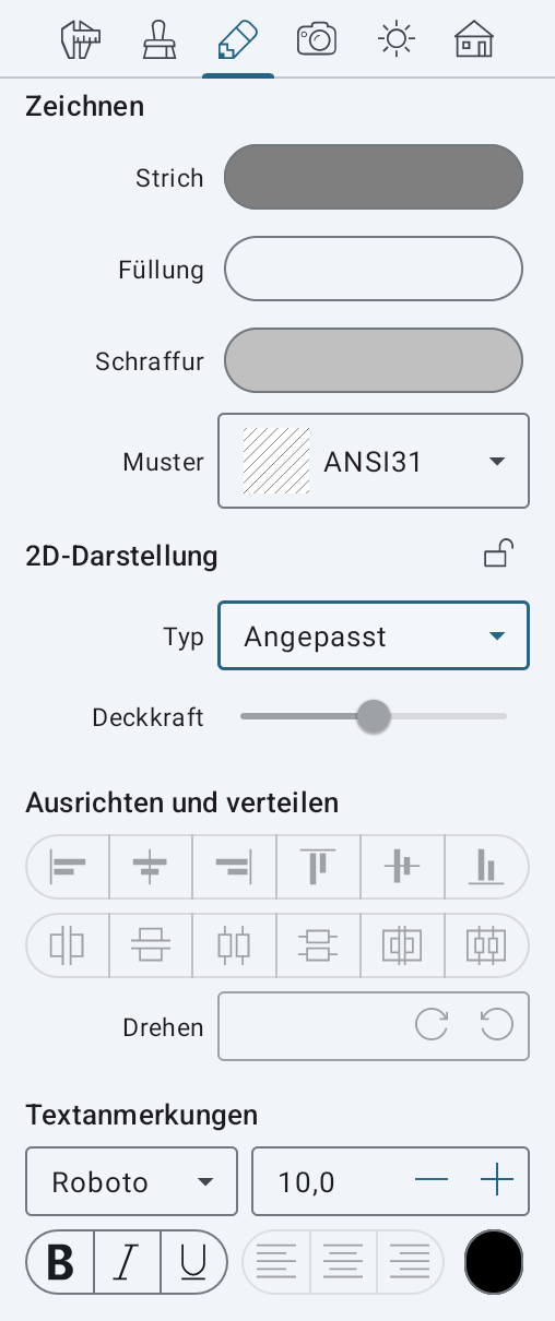 2D-Eigenschaften im Informationsfenster