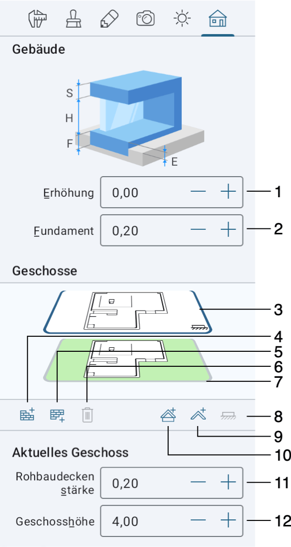 Registerkarte „Gebäude“ im Informationsfenster