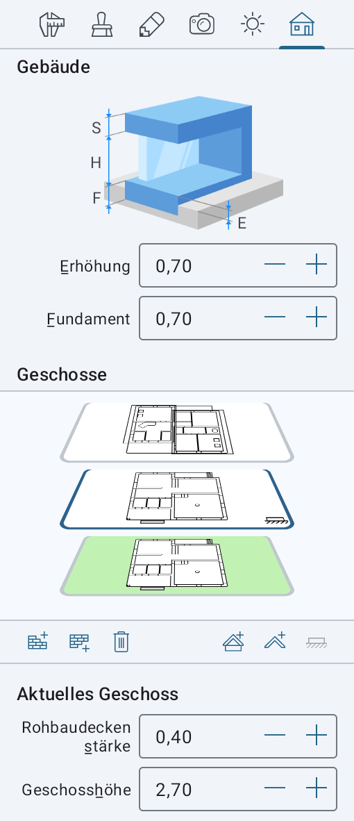 Die Vorschau der Grundstück-Ebene im Inspector.