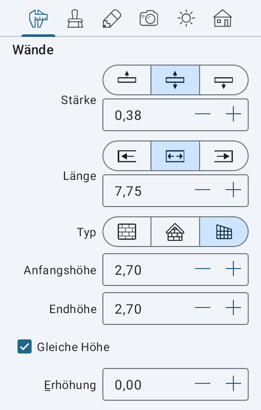 Eigenschaften einer Vorhangwand im Informationsfenster.