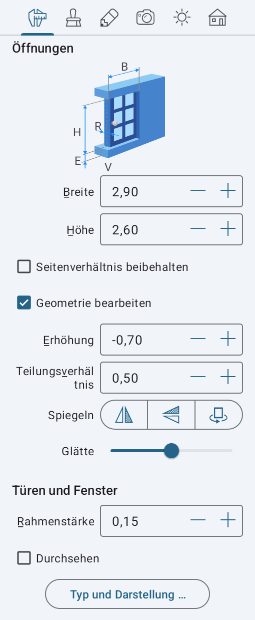 Eigenschaften von Türen, Fenstern und Öffnungen