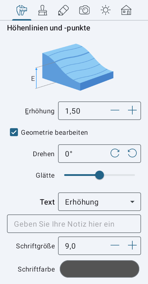 Eigenschaften des Höhenlinien-Objekts im Informationsfenster.