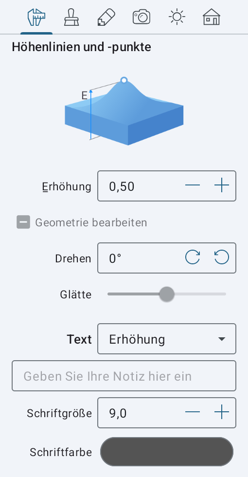 Eigenschaften des Höhenpunkt-Objekts im Informationsfenster.