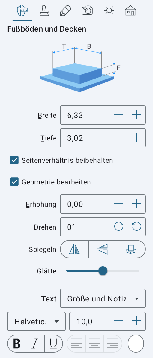 Fußboden- und Deckenparameter