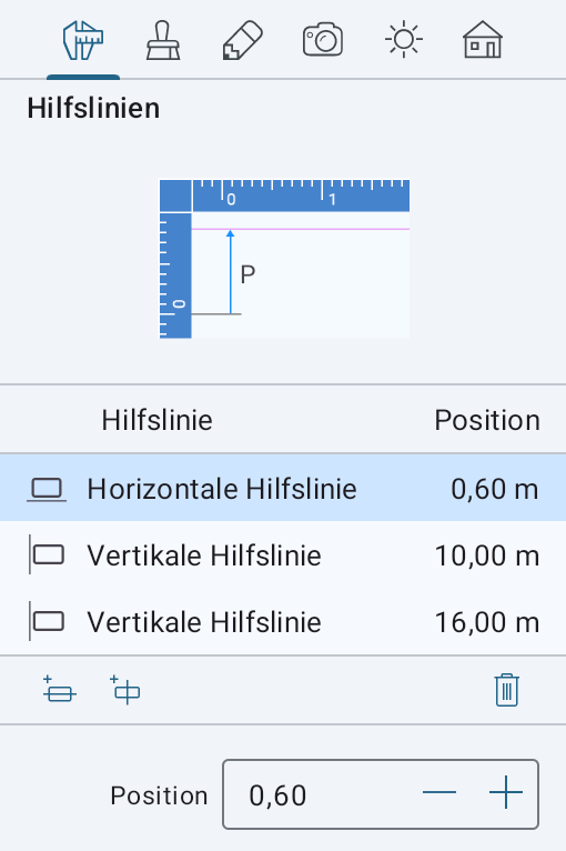 Liste der Hilfslinien im Informationsfenster