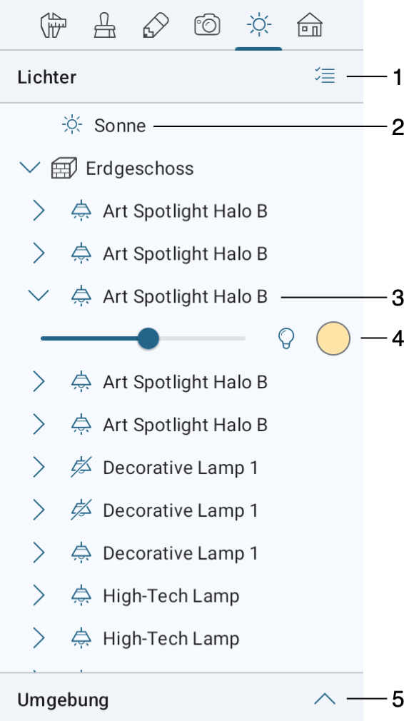 Lichtquelleneigenschaften im Informationsfenster